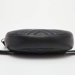 Pre Owned Gucci Black Matelassé Leather GG Marmont Belt Bag