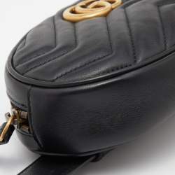 Pre Owned Gucci Black Matelassé Leather GG Marmont Belt Bag