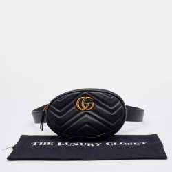 Pre Owned Gucci Black Matelassé Leather GG Marmont Belt Bag