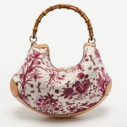 Pre Owned Gucci Multicolor Floral Print Canvas and Leather Peggy Bamboo Handle Hobo