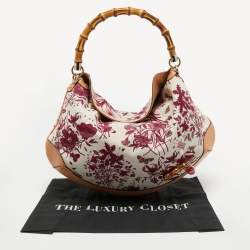 Pre Owned Gucci Multicolor Floral Print Canvas and Leather Peggy Bamboo Handle Hobo
