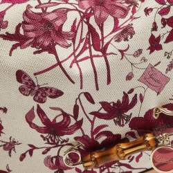 Pre Owned Gucci Multicolor Floral Print Canvas and Leather Peggy Bamboo Handle Hobo