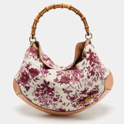 Pre Owned Gucci Multicolor Floral Print Canvas and Leather Peggy Bamboo Handle Hobo