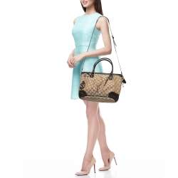 Pre Owned Gucci Beige/Ebony GG Canvas Medium Sukey Tote