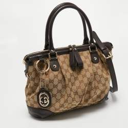 Pre Owned Gucci Beige/Ebony GG Canvas Medium Sukey Tote