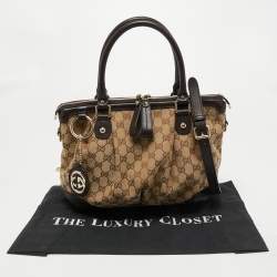 Pre Owned Gucci Beige/Ebony GG Canvas Medium Sukey Tote