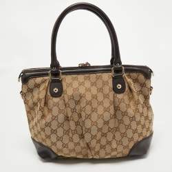 Pre Owned Gucci Beige/Ebony GG Canvas Medium Sukey Tote