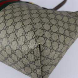 Pre Owned Gucci Beige Coated Canvas Leather Medium GG Ophidia Tote Bag 