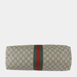 Pre Owned Gucci Beige Coated Canvas Leather Medium GG Ophidia Tote Bag 