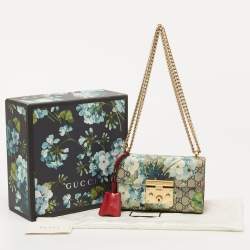 Pre Owned Gucci Multicolor GG Supreme Blooms Canvas and Leather Small Padlock Shoulder Bag