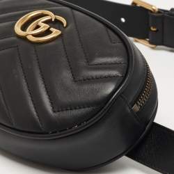 Gucci Black Matelassé Leather GG Marmont Belt Bag
