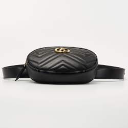 Gucci Black Matelassé Leather GG Marmont Belt Bag