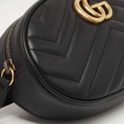 Gucci Black Matelassé Leather GG Marmont Belt Bag