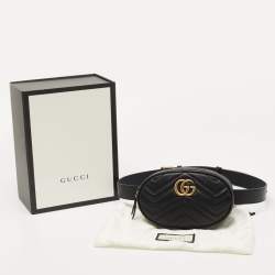 Gucci Black Matelassé Leather GG Marmont Belt Bag