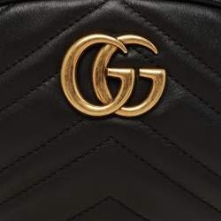 Gucci Black Matelassé Leather GG Marmont Belt Bag