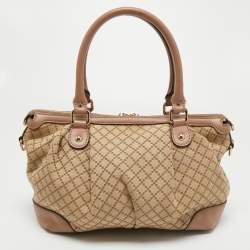 Pre Owned Gucci Pink/Beige Diamante Canvas and Leather Sukey Tote