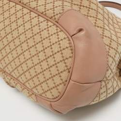 Pre Owned Gucci Pink/Beige Diamante Canvas and Leather Sukey Tote