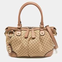 Pre Owned Gucci Pink/Beige Diamante Canvas and Leather Sukey Tote