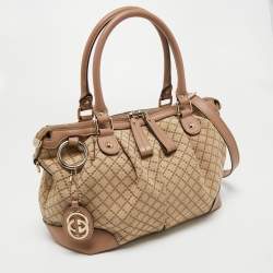 Pre Owned Gucci Pink/Beige Diamante Canvas and Leather Sukey Tote
