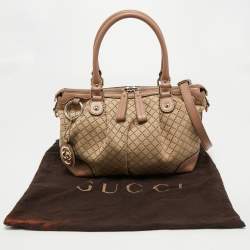 Pre Owned Gucci Pink/Beige Diamante Canvas and Leather Sukey Tote