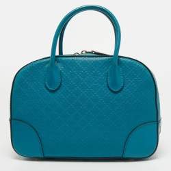 Pre Owned Gucci Teal Blue Bright Diamante Leather Small Satchel