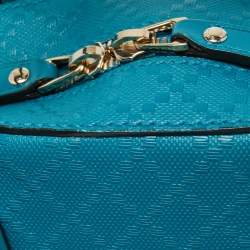 Pre Owned Gucci Teal Blue Bright Diamante Leather Small Satchel