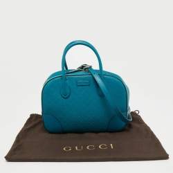 Pre Owned Gucci Teal Blue Bright Diamante Leather Small Satchel