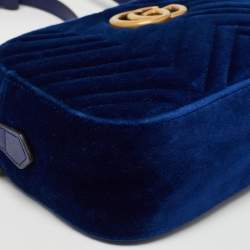 Pre Owned حقيبة كتف غوتشي مارمونت قطيفة ماتيلاس أزرق مزينة جي جي صغيرة