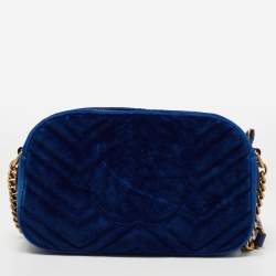 Pre Owned حقيبة كتف غوتشي مارمونت قطيفة ماتيلاس أزرق مزينة جي جي صغيرة