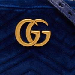 Pre Owned حقيبة كتف غوتشي مارمونت قطيفة ماتيلاس أزرق مزينة جي جي صغيرة
