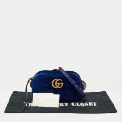 Pre Owned حقيبة كتف غوتشي مارمونت قطيفة ماتيلاس أزرق مزينة جي جي صغيرة