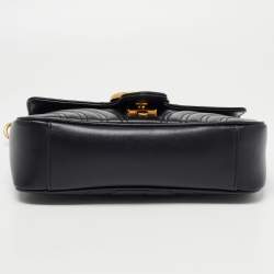 Pre Owned Gucci Black Matelassé Leather Mini GG Marmont Shoulder Bag