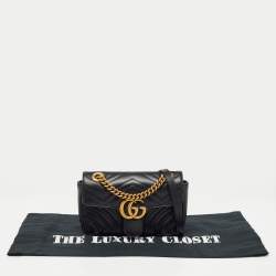 Pre Owned Gucci Black Matelassé Leather Mini GG Marmont Shoulder Bag