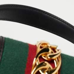 Pre Owned Gucci Black Leather Mini Web Chain Sylvie Top Handle Bag