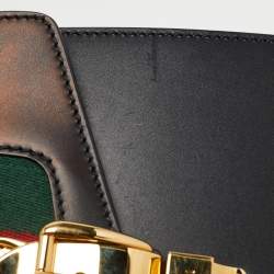 Pre Owned Gucci Black Leather Mini Web Chain Sylvie Top Handle Bag