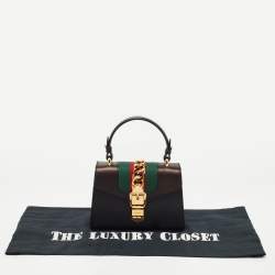Pre Owned Gucci Black Leather Mini Web Chain Sylvie Top Handle Bag