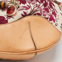 Gucci Magenta/Natural Canvas and Leather Floral Peggy Bamboo Hobo