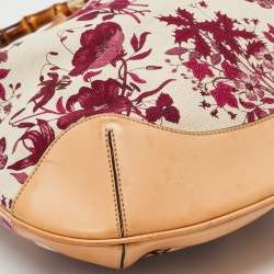 Gucci Magenta/Natural Canvas and Leather Floral Peggy Bamboo Hobo