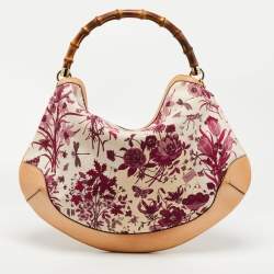 Gucci Magenta/Natural Canvas and Leather Floral Peggy Bamboo Hobo