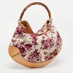 Gucci Magenta/Natural Canvas and Leather Floral Peggy Bamboo Hobo