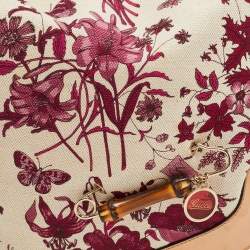 Gucci Magenta/Natural Canvas and Leather Floral Peggy Bamboo Hobo