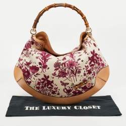Gucci Magenta/Natural Canvas and Leather Floral Peggy Bamboo Hobo