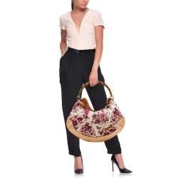 Gucci Magenta/Natural Canvas and Leather Floral Peggy Bamboo Hobo