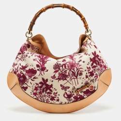 Gucci Magenta/Natural Canvas and Leather Floral Peggy Bamboo Hobo
