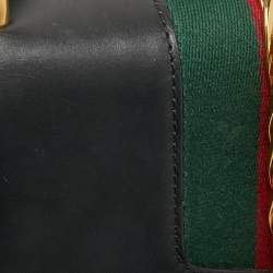 Pre Owned Gucci Black Leather Small Web Sylvie Shoulder Bag