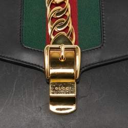 Pre Owned Gucci Black Leather Small Web Sylvie Shoulder Bag
