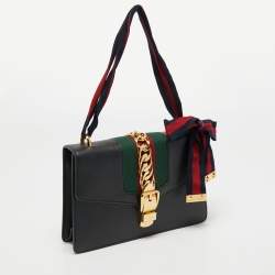 Pre Owned Gucci Black Leather Small Web Sylvie Shoulder Bag