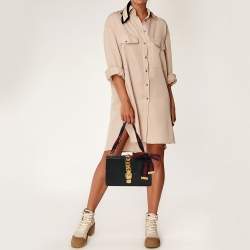 Pre Owned Gucci Black Leather Small Web Sylvie Shoulder Bag