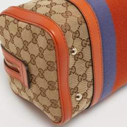 Gucci Beige/Orange GG Canvas and Leather Small Vintage Web Boston Bag