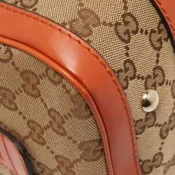 Gucci Beige/Orange GG Canvas and Leather Small Vintage Web Boston Bag